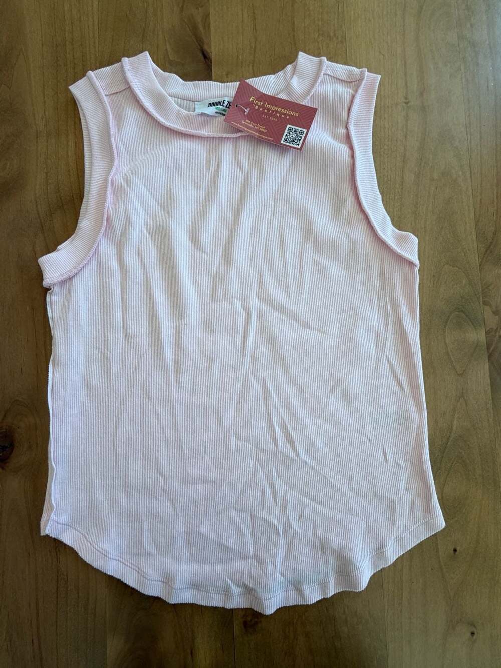 Double Zero Pink Ribbed Seam Detail Tank Top Large